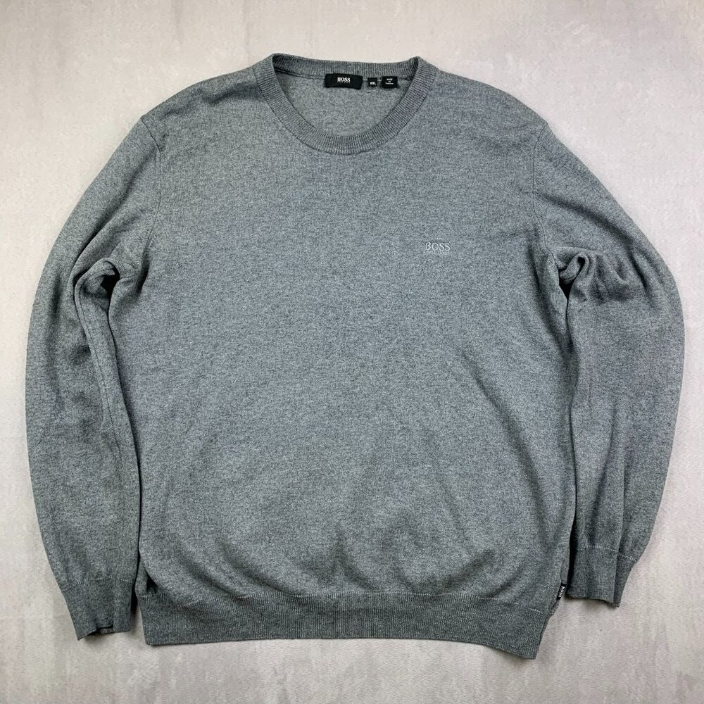Hugo Boss Mens Sweater 2XL Gray Crewneck Long Sleeve Cotton Wool Blend Luxury